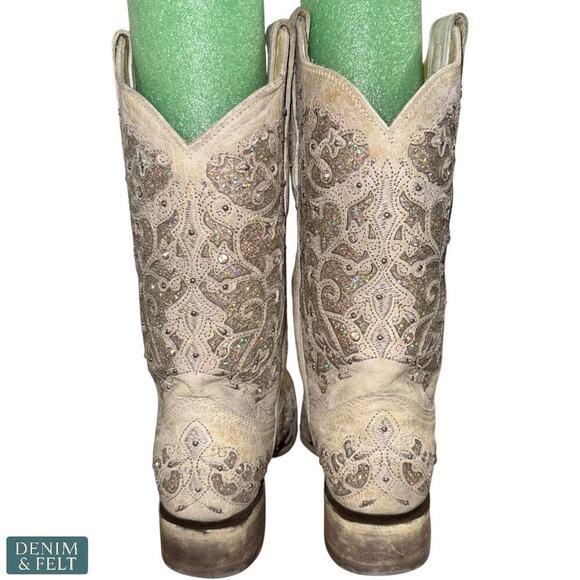 Corral A3397 White Glittered Inlay Crystals Wedding Cowboy Western Boots 6.5 M - Picture 11 of 16